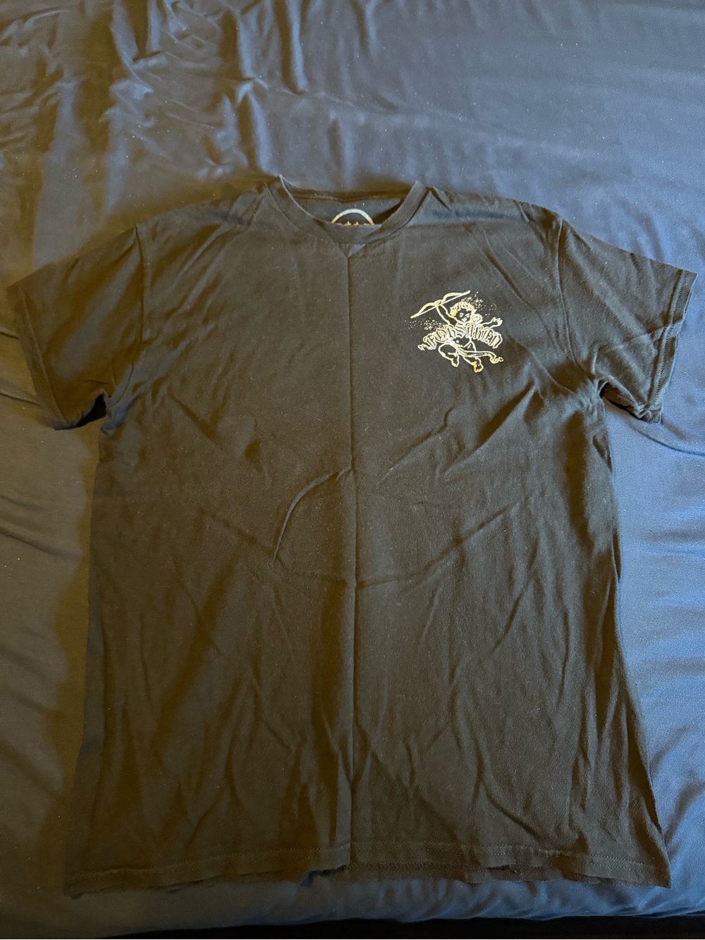 Tilly's Black Short Sleeve Tee with Small White Chest Graphic
